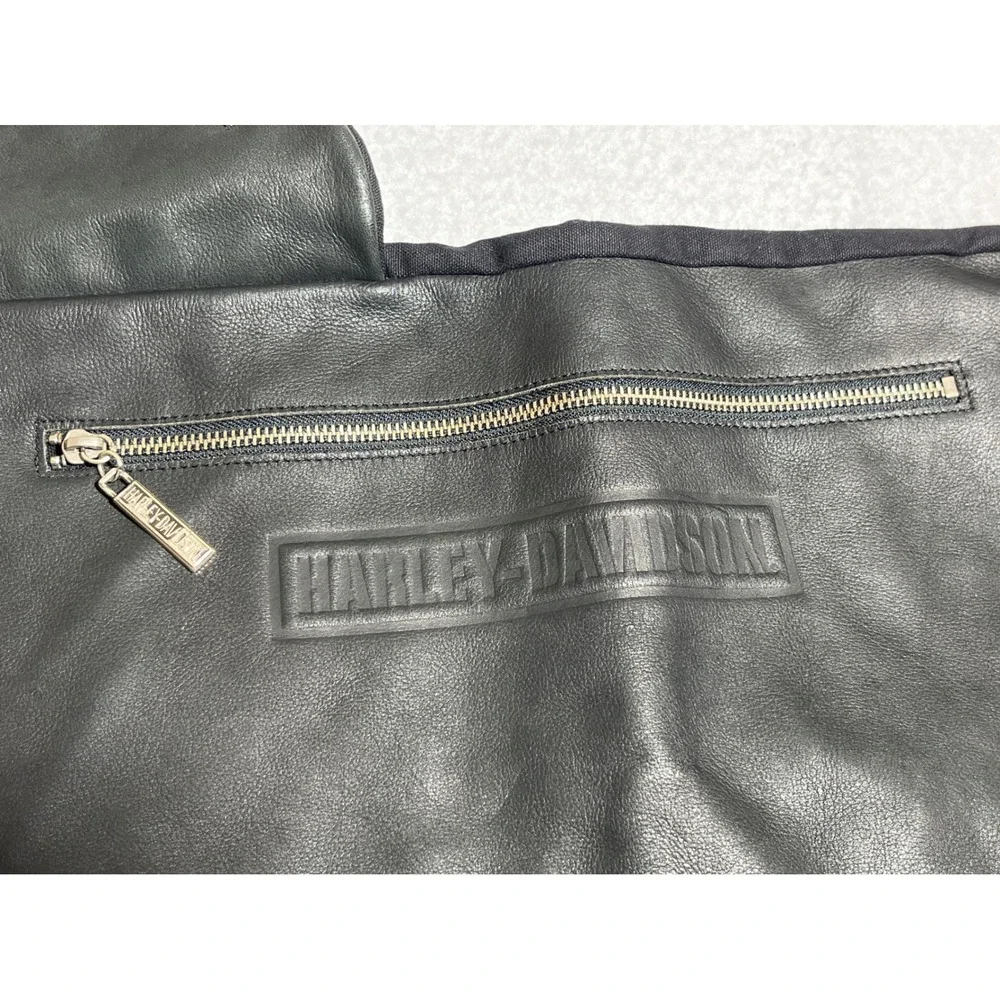 Harley Davidson Black Leather Sling Bag Crossbody Biker Moto Embossed Logo